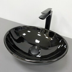 Умивальник VBI Parma Black Glossy VBI-011021 (42x34 см, чорний глянсовий, чаша), Доступні розміри: 42 x 34, Колір виробника: чорний глянець, фото 