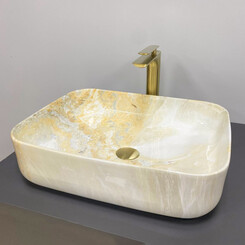 Умивальник VBI Palermo Marble Yellow VBI-012309 (51x40 см, жовтий мармур, чаша), Доступні розміри: 51 x 40, Колір виробника: жовтий мармур, фото 