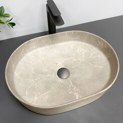 Умивальник VBI Verona 50 Beige Stone Matt VBI-011325 (51x38 см, бежевий камінь матовий), Доступні розміри: 50 x 37, Колір виробника: бежевий матовий камінь, фото 