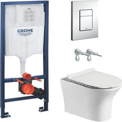 Комплект унитаз с инсталляцией 3 в 1: подвесной унитаз с сиденьем Volle Cadiz Rimless 1339.001000 + инсталляция Grohe Rapid Sl 38772001 + клавиша смыва Skate Cosmopolitan 38732000, фото 