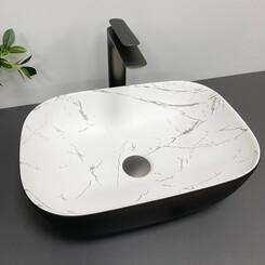 Умивальник VBI Ravenna Marmo Black Matt VBI-011220 (37x33 см, мармур/чорний матовий, чаша), Доступні розміри: 37 x 33, Колір виробника: мрамор, чорний матовий, фото 