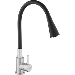 Смеситель для кухни Kroner KRP Edelstahl Klassisch-ESG031BLK (нержавейка/черный, c гибким изливом), Цвет производителя: нержавейка, черный, фото 