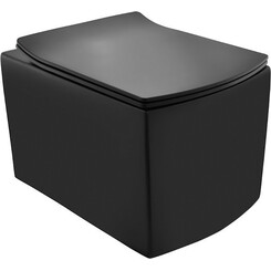 Безободковый подвесной унитаз Jaquar Kubix Prime KUS-BLM-35953BIUFSM (черный матовый, с сиденьем), фото 