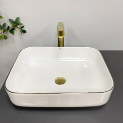 Раковина VBI Palermo White Rose Gold Edge VBI-012307 (50x39 см, білий глянець/рожеве золото, чаша), Доступні розміри: 50 x 39, Колір виробника: білий глянець, бортик розове золото, фото 