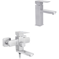 Комплект змішувачів для ванної кімнати Kroner Edelstahl Kubus KRESG010ESG060 (Kubus-ESG010+Kubus-ESG060, нержавіюча сталь), фото 