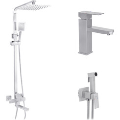 Комплект змішувачів для ванної кімнати Kroner Edelstahl Kubus KRKUBESG063ESG010ESG053 (Kubus-ESG063+Kubus-ESG010+Kubus-ESG053, нержавіюча сталь), фото 