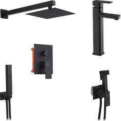 Комплект змішувачів для ванної кімнати Kroner Edelstahl Kubus KRKSCH082SCH0103SCH053 (Kubus-SCH082+Kubus-SCH010-3+Kubus-SCH053, чорний), фото 