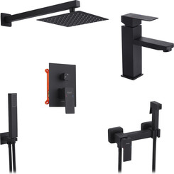 Комплект змішувачів для ванної кімнати Kroner Edelstahl Kubus KRKSCH082SCH010SCH052 (Kubus-SCH082+Kubus-SCH010+Kubus-SCH052, чорний), фото 