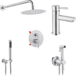 Комплект змішувачів для ванної кімнати Kroner Edelstahl Klassisch KRKESG082ESG010ESG053 (Klassisch-ESG082+Klassisch-ESG010+Klassisch-ESG053, нержавіюча сталь), фото 