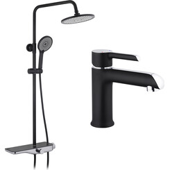 Комплект змішувачів для ванної кімнати Kroner Armada & Essen KRASCH065SCH010 (Armada-SCH065+Essen-SCH010, чорний матовий/хром), фото 