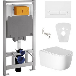 Комплект унитаз с инсталляцией 4 в 1 Volle: подвесной унитаз с сиденьем Hippo Rimless 13-44-202 + инсталляция Master 141919 + клавиша смыва белая + звукоизоляционная прокладка, фото 