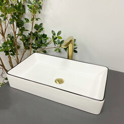 Умивальник VBI Triest Black Black Edge VBI-012710 (61x35 см, білий глянсовий з чорним бортиком), Доступні розміри: 60 x 34, Колір виробника: білий глянець, чорний бортик, фото 