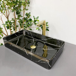 Умивальник VBI Triest Black Marmo Glossy VBI-012707 (61x35 см, чорний мармур глянсовий), Доступні розміри: 60 x 34, Колір виробника: чорний мармур глянсовий, фото 