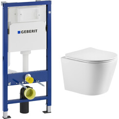 Комплект унитаз с инсталляцией 2 в 1 : подвесной унитаз с сиденьем Imprese Dobry Twist c06802203 + инсталляция Geberit Duofix Delta 458.103.00.1, фото 