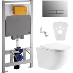 Комплект унитаз с инсталляцией 4 в 1 : подвесной унитаз с сиденьем Imprese Rozkos Twist c06310103 + инсталляция Volle Master 141515 + клавиша хром + c звукоизоляционной прокладкой + с креплением к стене, фото 