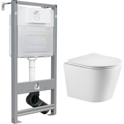 Комплект унитаз с инсталляцией 3 в 1 : подвесной унитаз с сиденьем Imprese Dobry Twist c06802203 + инсталляция Imprese i-Frame i1210 + с креплением к стене, фото 