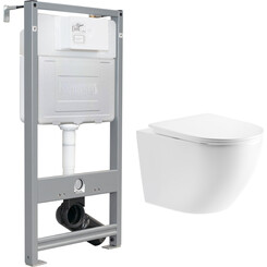 Комплект унитаз с инсталляцией 3 в 1 : подвесной унитаз с сиденьем Imprese Rozkos Twist c06310103 + инсталляция Imprese i-Frame i1210 + с креплением к стене, фото 