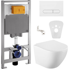 Комплект унитаз с инсталляцией 4 в 1 : подвесной унитаз с сиденьем Volle Amadeus 2.0 Vortice 1313.001000 + инсталляция Volle Master 141919 + клавиша белая + c звукоизоляционной прокладкой + с креплением к стене, Цвет производителя: белый, фото 