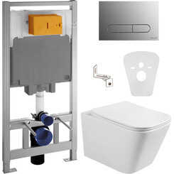 Комплект унитаз с инсталляцией 4 в 1 : подвесной унитаз с сиденьем Volle Libra 2.0 Vortice 1321.001000 + инсталляция Volle Master 141515 + клавиша хром + c звукоизоляционной прокладкой + с креплением к стене, фото 