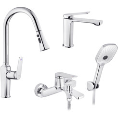 Комплект змішувачів для ванної кімнати та кухні Kroner Makon KRC060C030TC010 (C060+C030-T+C010, хром), Колір виробника: хром, фото 