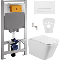 Комплект унитаз с инсталляцией 4 в 1 : подвесной унитаз с сиденьем Volle Libra 2.0 Vortice 1321.001000 + инсталляция Volle Master 141919 + клавиша белая + c звукоизоляционной прокладкой + с креплением к стене, фото 