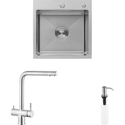 Кухонна мийка зі змішувачем Kroner KRG6050HMESG03811SPECG049 (60x50 см, 3.0/1.0 мм, з коландером, дозатором та сифоном), фото 