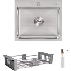 Мийка для кухні Lidz Handmade H5045 Brushed Steel LDH5045BRU3538347517 (50x45 см, брошована сталь, 3.0/1.0 мм, з кошиком, сифоном та дозатором), Доступні розміри: 50x45, Колір виробника: брашована нержавіюча сталь, Тип поверхні: brash (брашированная, матовая), фото 