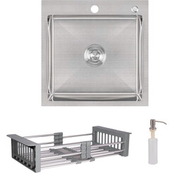 Мийка для кухні Lidz Handmade H5050 Brushed Steel LDH5050BRU3537547518 (50x50 см, брошована сталь, 3.0/1.0 мм, з кошиком, сифоном та дозатором), Доступні розміри: 50x50, Колір виробника: брашована нержавіюча сталь, Тип поверхні: brash (брашированная, матовая), фото 