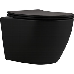 Безобідковий підвісний унітаз Qtap Robin New Ultra Quiet QT13332381АSMB (чорний матовий, воронкоподібний, з сидінням), фото 