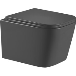 Безобідковий підвісний унітаз Qtap Crow Ultra Quiet QT05335171MB (чорний матовий, воронкоподібний, з сидінням), фото 