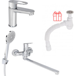 Комплект для ванної кімнати Lidz LDLAT001CRM4541248312: змішувач для ванни Lidz Latwa 005 LDLAT005CRM45415 + змішувач для умивальника Lidz Latwa 001 Chrome LDLAT001CRM45412 + сифон для раковини Lidz LU01, фото 