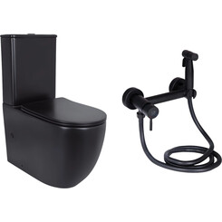 Комплект 2 в 1 QT13226083AMB49122: безободковый унитаз-компакт Qtap Robin Ultra Quiet QT13226083AMB + гигиенический душ со смесителем Lidz Aria 110 Black LDARI110BLA43394, фото 