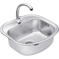 Комплект S474908ALC032: кухонна мийка Kroner KRP Satin - 4749 + змішувач для кухні Agua Leon - C032, фото 
