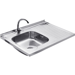Комплект P608006LALC032: кухонна мийка Kroner KRP Polierte - 6080L + змішувач для кухні Agua Leon - C032, Доступні розміри: 60 x 80 L, Колір виробника: нержавіюча сталь, Тип поверхні: полировка (блестящая), фото 