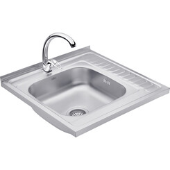 Комплект S606006LALC032: кухонна мийка Kroner KRP Satin - 6060L + змішувач для кухні Agua Leon - C032, Доступні розміри: 60 x 60 L, Колір виробника: нержавіюча сталь, Тип поверхні: сатин (матовая), фото 