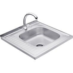 Комплект S606006RALC032: кухонна мийка Kroner KRP Satin-6060R + змішувач для кухні Agua Leon - C032, Доступні розміри: 60 x 60 R, Колір виробника: нержавіюча сталь, Тип поверхні: сатин (матовая), фото 