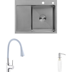 Кухонна мийка зі змішувачем Kroner KRG6350RHMC031GRASP016 (63x50 см, 3.0/1.0 мм, з коландером, дозатором та сифоном), фото 