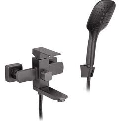 Смеситель для ванны Kroner KRP Edelstahl Kubus PVD060 (графит, с лейкой и шлангом), фото 