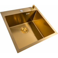Кухонна мийка Valeso Handmade PVD Gold SP000044305 (50x50 см, золото, 3.0/0.8 мм, з дозатором та сифоном), Доступні розміри: 50x50, Колір виробника: золото, Тип поверхні: PVD, фото 
