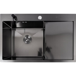 Кухонная мойка Valeso Handmade PVD Decor L SP000049737 (78x50 см, черная, 3.0/0.8 мм, левая, c дозатором и сифоном), Доступные размеры: 78 x 50 L, Цвет производителя: черный, Тип поверхности: PVD декор, фото 