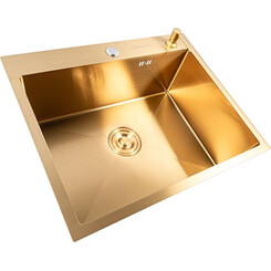 Кухонна мийка Valeso Handmade PVD Gold SP000051938 (60x50 см, золото, 3.0/0.8 мм, з дозатором та сифоном), Доступні розміри: 60x50, Колір виробника: золото, Тип поверхні: PVD, фото 
