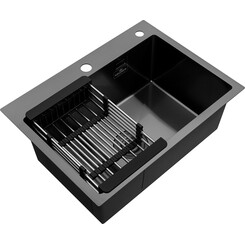 Кухонна мийка Kroner KRP Schwarze 5843HM PVD (Schwarze-5843HM, 58x43 см, 3.0/1.0 мм, з колландером та сифоном), Доступні розміри: 58 x 43, фото 