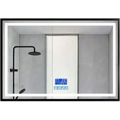 Зеркало для ванной комнаты Dusel DE-M0061S1 Black 600620 (100х75 см, черное с LED-подсветкой, подогревом, bluetooth, часами и температурой), Доступные размеры: 100 x 75, Цвет производителя: черный, фото 