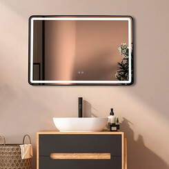Зеркало для ванной комнаты Dusel DE-M0065D Black 606504 (100x75 см, черное, с LED-подсветкой и антизапотеванием), Доступные размеры: 100 x 75, Цвет производителя: черный, фото 