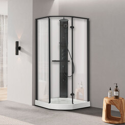 Душовий бокс Dusel Avenue Black Matt 558004 (95x95 см, прозоре скло, профіль чорний матовий, з піддоном), Колір виробника: прозоре скло, обробка чорна матова, фото 