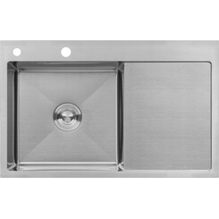 Кухонна мийка Kroner KRP Gebürstet 7849LHM (Geburstet-7849LHM, 78x49 см, 3.0/1.0 мм, з коландером  та сифоном), Доступні розміри: 78 x 49 L, фото 