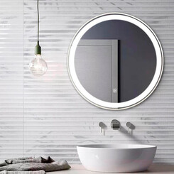 Зеркало для ванной комнаты Dusel DE-M2071D Black 620716 (80 см, серебро, с LED-подсветкой, диммером, подогревом, часами и температурой), Цвет производителя: серебро, фото 