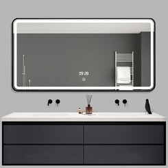Зеркало для ванной комнаты Dusel DE-M0065D Black 606507 (120х75 см, черное, с LED-подсветкой, диммером, подогревом, часами и температурой), Доступные размеры: 120 x 75, Цвет производителя: черный, фото 
