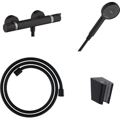 Змішувач для душу з термостатом Hansgrohe Ecostat Comfort Black Matt 13116670U (13116670+28331670+28260670+28033670, чорний матовий, з лійкою та шлангом), фото 