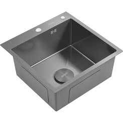 Кухонна мийка Dusel SS304 PVD Nano Black DS50550-1NB (50x50 см, чорна матова, 3.0/0.8 мм, з дозатором, сифоном та коландером), Доступні розміри: 50x50, Колір виробника: чорний матовий, Тип поверхні: PVD brash, фото 